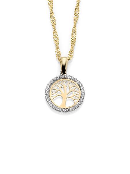 Tree of life smykke med zirkonia - Gull og Ur